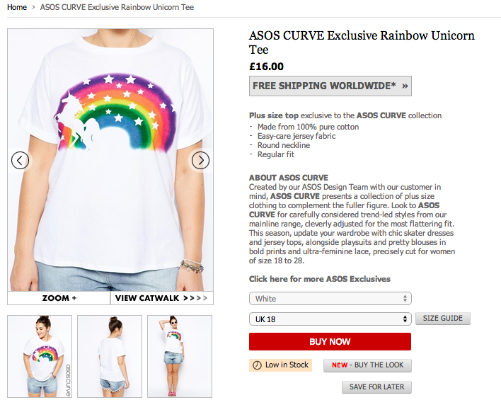 Rainbow unicorn t-shirt from asos curve